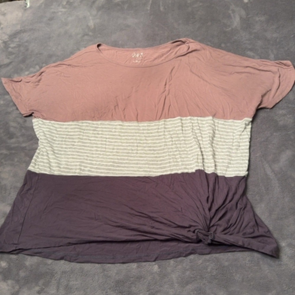 24/7 By Maurices Top Womens XL Multi Color Striped Tie Front Casual Tee